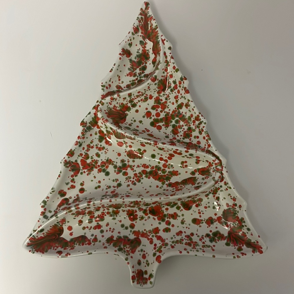 Vintage white pottery Christmas tree serving plate